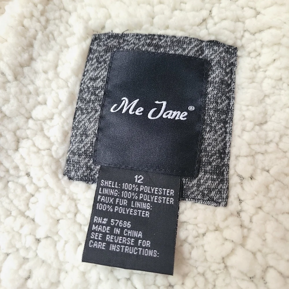 Me Jane Open Front Faux Sherpa Vest, Grey And White, Size 12 (Girl's)